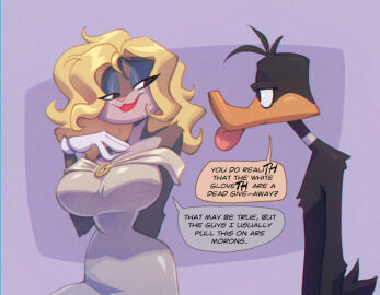 2boys 2d anthro anthro_only bare_arms bare_shoulders big_breasts bigdad blonde_hair blush breasts bugs_bunny color crossdressing daffy_duck english_text female femboy fembugs_bunny full_color fully_clothed hi_res large_breasts lipstick long_hair looney_tunes male male_only marilyn_monroe marilyn_monroe_(cosplay) mtf_transformation tagme text text_bubble thick_thighs transformation trap warner_brothers