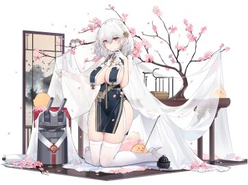 azur_lane bird blush braid branch breast_curtains breasts cg cherry_blossoms china_dress chinese_clothes cleavage dress female flower full_body garter_straps gloves grey_dress hair_between_eyes hair_flower hair_ornament half_gloves high_heels kneeling lantern large_breasts looking_at_viewer manjuu_(azur_lane) official_alternate_costume official_art pelvic_curtain petals red_eyes revealing_clothes see-through short_hair side_braid sideboob sirius_(azur_lane) sirius_(azure_horizons)_(azur_lane) solo thighhighs thighs transparent_background turret white_footwear white_gloves white_hair white_legwear white_thighhighs