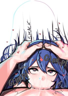 1boy 2d adore_for adore_nice all_the_way_to_the_base balls balls_deep balls_deep_fellatio deepthroat fellatio female fire_emblem fire_emblem_awakening hand_on_head irrumatio lucina_(fire_emblem) male oral pale_skin partial_male rough_sex