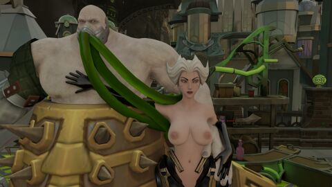 1boy 1girls 3d bald big_breasts blender blue_eyes breasts breasts_out camille_ferros cyborg fat_male female large_breasts larger_male league_of_legends league_of_legends:_wild_rift light-skinned_female light-skinned_male light_skin male monster posing robot_girl size_difference standing ugly_bastard urgot urgotai white_hair