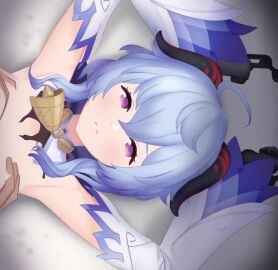 1boy 1girls 2021 animated armpits arms_up blowjob blue_hair blush breast_grab breasts bukkake censored chains cum cum_in_mouth cum_on_face cum_twice dark-skinned_male dark_skin female forced_oral ganyu_(genshin_impact) genshin_impact horn horn_grab horns interracial lactation large_breasts light-skinned_female light_skin longer_than_30_seconds longer_than_one_minute male milk mosaic_censoring multiple_orgasms najar nipples on_back open_mouth oral paizuri penis purple_eyes restrained sound titfuck tits video