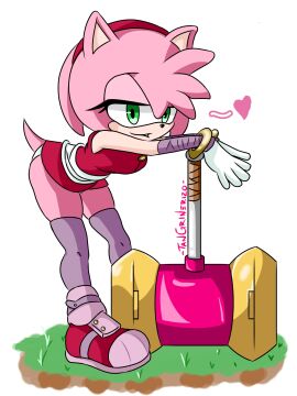 amy_rose amy_rose_(boom) female furry gloves green_eyes panties pink_fur pink_hair sonic_(series) sonic_boom thick_thighs thighs upskirt white_panties