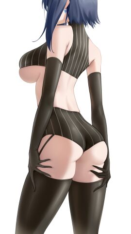 1girls 2d absurd_res absurdres adult arm_gloves ass ass_cleavage ass_crack back bare_back bare_midriff bare_shoulders bare_skin bare_thighs bare_torso black_arm_gloves black_garter_straps black_gloves black_legwear black_leotard black_stockings black_thighhighs black_topwear blue-haired_female blue_eyebrows blue_hair breasts butt_crack butt_crack_outline earrings elbows female female_focus female_only fingers fully_clothed garter_straps gloves half_naked hand_on_ass hand_on_butt hand_on_leg hand_on_own_ass hand_on_own_butt hand_on_own_leg hand_on_own_thigh hand_on_thigh high_resolution highres hololive hololive_english hololive_english_-council- hololive_english_-promise- hourglass_figure large_breasts legs legwear leotard light-skinned_female light_skin long_legs medium_hair naked naked_female nude nude_female ouro_kronii ouro_kronii_(1st_costume) revealing_clothes short_hair shoulders sideboob simple_background skimpy_clothes slender_body slender_waist slim_female slim_waist solo somebody_(leiking00) standing stockings thick_ass thick_thighs thighhighs thighs thin_waist tight_clothing topwear underboob upper_body virtual_youtuber white_background wide_hips