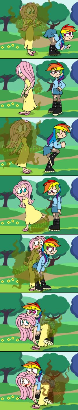 2girls accident animatedjames ass dress equestria_girls fart fart_cloud fart_fetish farting female fluttershy_(mlp) hasbro multiple_females multiple_girls my_little_pony rainbow_dash_(mlp) shart
