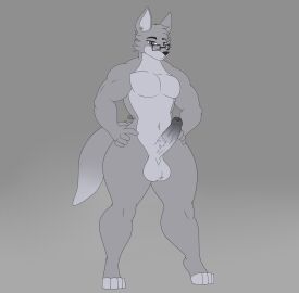 4_toes 5_fingers anthro balls big_penis black_nose canid canine canis colored digital_drawing_(artwork) digital_media_(artwork) edward_(arielglr) erection eyebrow_piercing eyebrows eyewear facial_piercing feet fingers foreskin fur fur_markings genitals glasses grey_background grey_body grey_fur hi_res humanoid_genitalia humanoid_penis male male_anthro male_focus male_only mammal markings multicolored_body multicolored_fur muscular muscular_anthro muscular_male navel nude nude_anthro nude_male penis photolol.03 piercing portrait simple_background solo solo_male tail thick_thighs toes two-tone_body two-tone_fur uncircumcised wide_hips wolf