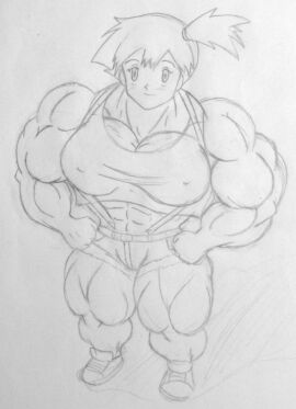 1girls abs biceps breasts extreme_muscles female female_only hyper hyper_muscles matl misty_(pokemon) monochrome muscles muscular muscular_arms muscular_female muscular_legs muscular_thighs pecs pokemon sketch solo