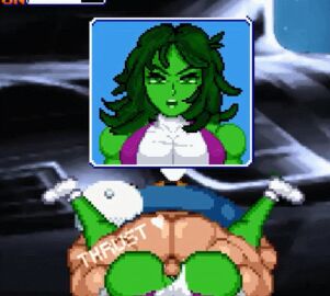 1boy 1girls american_football american_football_player american_football_uniform animated animated_image ass balls balls_deep brian_battler clothed_sex crossover female gameoversfmm green-skinned_female green_hair green_skin hulk_(series) king_of_fighters leotard leotard_aside m.u.g.e.n male marvel marvel_comics mating_press penetration penis pixel_art she-hulk snk superhero_costume superheroine tagme thick_thighs