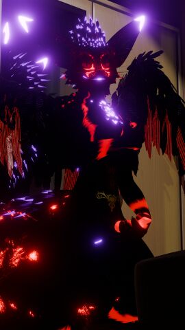 9:16 9_tails absurd_res anthro bedroom_eyes blender_(artwork) blender_cycles breasts digital_media_(artwork) feathers fox_spirit furniture futanari genitals glowing herm hi_res intersex knot knotted_penis kyu_vulpes kyuvulpes masturbation mirror multi_tail narrowed_eyes penis pussy red_eyes rexouium seductive sexy_eyes smile smirk solo standing tail wings