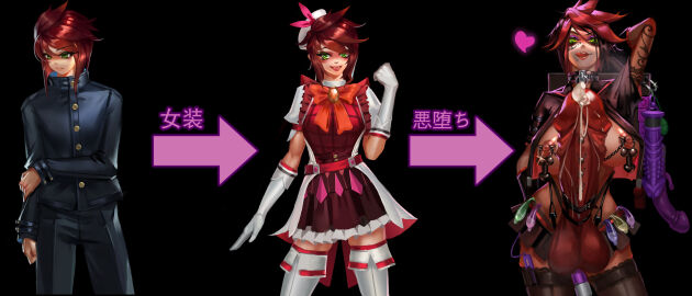 1boy 1dickgirl absurdres balls black_penis blcat breasts clothed clothing cock_ring collar comic condom condom_accessories condom_belt corruption crossdressing cum dickgirl dildo erection female femboy feminization fully_clothed futa_transformation futanari gender_transformation genital_expansion genital_growth genital_growth_(enlargement) green_eyes hat huge_balls huge_cock human intersex jacket large_balls light-skinned_futa light_skin magical_girl male male_to_futa more_at_source nipple_piercing nipples original penis penis_expansion penis_growth penis_growth_(enlargement) penis_piercing piercing punk red_hair sequence sex_toy short_hair short_skirt standing text transformation translation_request tribal_tattoo