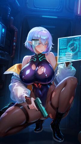 1girls 9:16 animated big_ass breasts female gun huge_breasts leotard light-skinned_female light_skin nutaku pantyhose pointy_ears project_qt squatting tashia_(project_qt) thick_thighs tight_clothing torn_clothes vertical_video