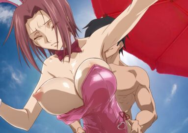 beach breasts bunny_girl bunnysuit censored code_geass female kallen_stadtfeld kyabakurabakufu large_breasts public_rape public_sex red_hair sex sex_from_behind short_hair umbrella
