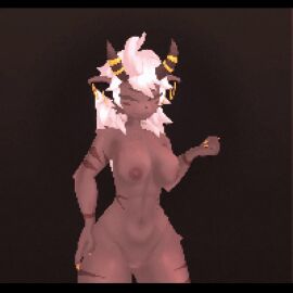 3d animated anthro bovid breasts brown_body caprine demon digital_media_(artwork) ethel_(tednotbob) female fur genitals goat hair horn hybrid mammal medium_breasts nipples nude pussy simple_background smile solo solo_focus stripes tednotbob white_hair