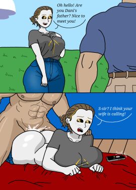 1boy 1girls 2d_(artwork) abs age_difference ambiguous_penetration ass bedroom big_ass big_breasts breasts brown_hair cheating cheating_girlfriend cheating_husband clothing coondo_(dan-jzu) cucked_by_father cum cum_inside dan-jzu denim_jeans dialogue digital_drawing_(artwork) doggy_style english_text faceless_male fat_ass father father_and_son's_girlfriend female femsub freckles freckles_on_face girlfriend glowing_eyes gripping_sheets huge_ass huge_breasts jeans jimmy_(dan-jzu) laying_down laying_on_bed light-skinned_female light_skin male maledom muscular muscular_male my_dad netorare ntr oc older_male original_character pale-skinned_female pale_skin phone phone_ringing sex sharp_teeth shirt smartphone straight thick_thighs unseen_male_face voluptuous voluptuous_female white_skin yellow_eyes younger_female