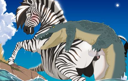 above_average_crotchboobs anatomically_correct anatomically_correct_genitalia anatomically_correct_penis anatomically_correct_pussy animal_genitalia animal_penis animal_pussy black_stripes breasts cloud crocodile crocodilian crocodylid crotchboobs day duo equid equine equine_genitalia equine_pussy female feral feral_on_feral feral_penetrated feral_penetrating feral_penetrating_feral from_behind_position fur genitals green_body green_scales hi_res larger_female larger_penetrated male male/female mammal mane mounting nipples penetration penis predator_penetrating_prey pussy quangdoann questionable_consent reptile scales scalie sex sharp_teeth size_difference sky small_dom_big_sub smaller_male striped_body striped_fur stripes teeth water wet white_body white_fur zebra