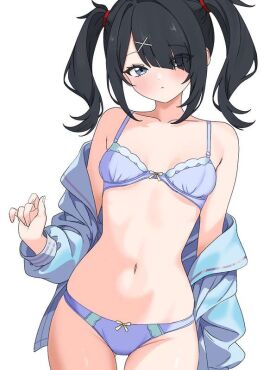 1girls ame-chan ame-chan_(needy_girl_overdose) black_hair blue_underwear breasts female female_focus female_only inami_(x_spidekawaii_x) needy_girl_overdose needy_streamer_overload taking_clothes_off underwear undressing