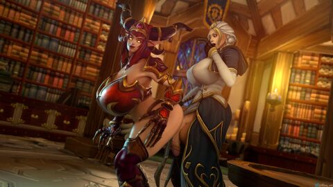 1futa 1girls 3d alexstrasza ass bottomless breasts busty curvy curvy_body curvy_female curvy_figure curvy_hips curvy_thighs female futa_on_female futanari hips human intersex jaina_proudmoore penis penis_on_ass reey_art thick_thighs thighs upskirt warcraft wide_hips world_of_warcraft wow