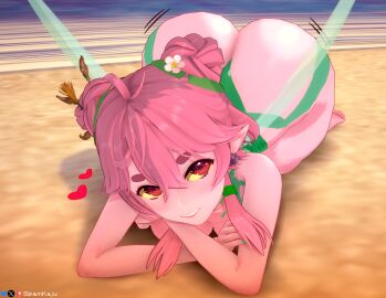1girls arched_back ass ass_focus ass_up beach bending_forward big_ass booty breast_squish breasts earrings fairy fairy_wings feet female female_focus female_only flower flower_in_hair froggyloch hair_bun hair_ornament heart indie_virtual_youtuber jewdizoss large_ass leaning_forward looking_at_viewer massive_ass ocean on_knees one-piece_swimsuit outdoors outside pink_hair pink_skin red_eyes sand short_hair sidelocks skin_markings skin_tight smile solo spamkaju swimsuit thick thick_ass thick_thighs thighs virtual_youtuber vtuber water yellow_sclera