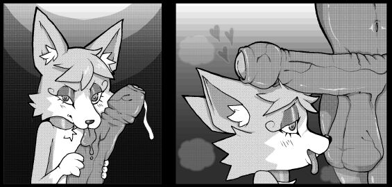 alekoin anthro anubian_jackal anubis balls bedroom_eyes big_balls big_penis blush blush_lines bodily_fluids canid canine canis carrying_penis collar deity duo egyptian egyptian_mythology femboy fennec_fox foreskin fox genital_fluids genitals girly hair heart_symbol hi_res holding_penis imminent_sex jackal larger_male licking male male/male mammal manga middle_eastern_mythology mythology narrowed_eyes naughty_face navel oral penile penis penis_lick precum screentone seductive sex size_difference smaller_male tongue tongue_out true_fox uncircumcised vein veiny_penis