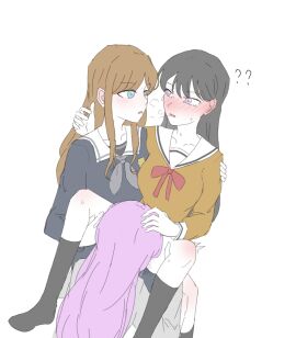 3girls ? ?? after_kiss bang_dream! bang_dream!_it's_mygo!!!!! between_legs black_socks blue_eyes blue_shirt blush brown_dress brown_hair chihaya_anon cunnilingus dress ear_blush female female_only fff_threesome gan_guo_huayecai grey_jacket grey_neckerchief group_sex hanasakigawa_school_uniform hand_on_another's_shoulder haneoka_school_uniform jacket long_hair looking_at_another multiple_females multiple_girls nagasaki_soyo neck_ribbon neckerchief oral parted_lips purple_eyes red_ribbon ribbon sailor_dress saliva saliva_trail school_uniform shiina_taki shirt simple_background socks spread_legs tears threesome tsukinomori_school_uniform white_background yuri