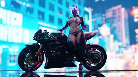 3d batesz breasts busty capcom crop_top female female_focus female_only hourglass_figure juri_han motorcycle pinup pinup_pose street_fighter street_fighter_6 tagme underboob wide_hips