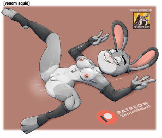 3_toes 4_fingers absurd_res after_sex animal_humanoid anthro armwear aroused barefoot bodily_fluids border breasts bridal_gauntlets clothing cum cum_in_pussy cum_inside cum_on_body cum_on_face cum_string digital_media_(artwork) disney elbow_gloves feet female fingers fur genital_fluids genitals gloves grey_body grey_fur handwear hi_res humanoid judy_hopps lagomorph lagomorph_humanoid legwear leporid leporid_humanoid lidded_eyes looking_pleasured lying mammal mammal_humanoid mostly_nude multicolored_body nipples nude on_back open_mouth paws pussy rabbit rabbit_humanoid simple_background smile solo spread_legs spreading stirrup_legwear thigh_highs toes two-tone_body venomsquid white_body white_border white_fur zootopia