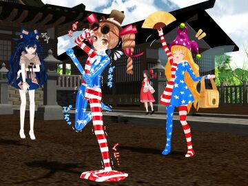 3d clownpiece damsel_in_distress encasement female jo'on_yorigami katamenamoti multiple_females multiple_girls outdoors reimu_hakurei shion_yorigami tagme touhou