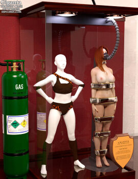 1girls 3d bound bound_arms bound_legs completely_nude dc dc_comics female female_only full_body giganta mannequin nude nude_female red_hair solo supervillain supervillainess thejpeger trophy_case unconscious unconscious_female