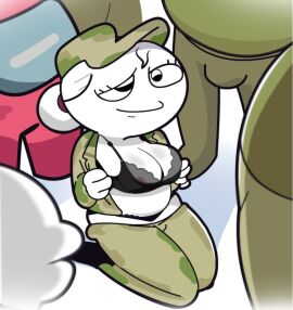 1girls accurate_art_style among_us breasts comic crewmate_(among_us) female female_focus gosgoz goz-o horny imminent_sex medium_breasts military_uniform original original_character public public_exposure showing_breasts stonetoss undressing