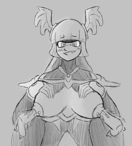 1girls 2boys artist_request blush breasts breasts_out clothed_sex cum cum_in_breasts cum_inside digital_media_(artwork) disembodied_penis double_penetration excessive_cum female galaxy_gals hand_on_breast heart heart-shaped_pupils large_breasts light_skin lilin_(battle_cats) long_hair male nipple_penetration nipple_piercing nipples nyanko_daisensou penetration penis piercing pleasure_face smile standing standing_sex teenager the_battle_cats