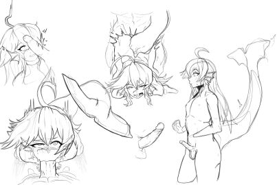 0_danvil_0 ass big_ass big_penis black_and_white blowjob breasts cock_worship dick_on_face doggy_style fellatio femboy fish fish_tail glasses long_hair male male_only monochrome penis penis_size_difference small_breasts small_penis smaller_male