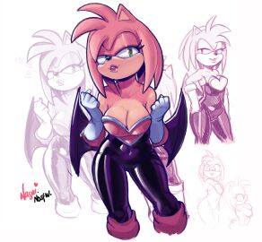 amy_rose amy_the_bat bodysuit breasts curvy female female_focus female_only jpeg latex nagainosfw neckline purple_rubber rouge_the_bat_(cosplay) rubber rubber_clothing sega shiny_clothes sonic_(series) sonic_the_hedgehog_(series) spandex_suit