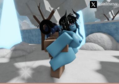 1boy 1girls 3d ahe_gao big_breasts black_hair blackhornzz blue_skin breasts carrying female grabbing_from_behind horns ice interspecies male nipples pussy roblox robloxian suspended_in_midair tagme twitter_username vaginal_penetration winter