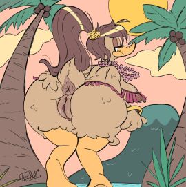 1girls alternate_version_available anthro anus areolae ass ass_bigger_than_head ass_focus asskoh avian behind_view big_areola big_ass big_breasts big_butt breasts brown_hair bubble_ass bubble_butt coconut curvaceous curvy curvy_figure duck erect_nipples feathers female female_only flower flower_necklace huge_ass huge_breasts island long_hair looking_back looney_tunes low-angle_view mostly_nude nipples palm_tree ponytail pussy solo solo_female tagme tail thick_thighs tina_russo voluptuous voluptuous_female wide_hips