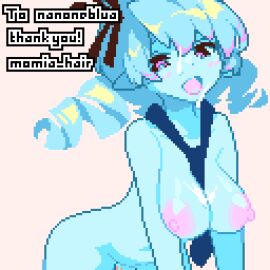 1boy 1girls animated big_breasts blue_hair blue_skin breasts breasts_out cowgirl_position cum cum_on_breasts cum_on_face cum_trail female happy happy_female happy_sex horny horny_female male momiahair nipples penetration pixel_animation pixel_art pussy slime_girl twin_drills twintails vaginal_penetration