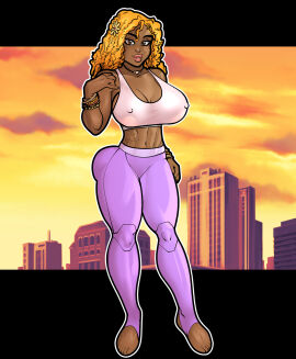 1girls 2024 african_female cassie_starr dark-skinned_female dark_skin female freckles light-skinned_female light_skin looking_at_viewer mikewolf420 nose_piercing pinup rabies-t-lagomorph solo sports_bra stirrup_legwear toeless_legwear yellow_hair yoga_pants