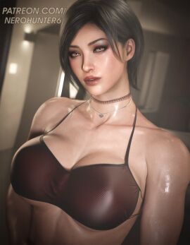 1girls 3d absurdres ada_wong ada_wong_(adriana) alternate_eye_color alternate_version_available asian asian_female big_breasts biohazard black_hair bra breasts brown_eyes capcom choker cleavage eyeshadow female fit fit_female highres looking_at_viewer muscular muscular_female necklace nerohunter6 realistic resident_evil resident_evil_4 resident_evil_4_remake short_hair small_bra solo solo_female sweat sweaty toned toned_female underboob wet_skin yellow_eyes
