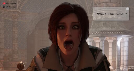 3d comic dickgirl futa_only futanari intersex red_hair surprised the_witcher_(series) triss_merigold