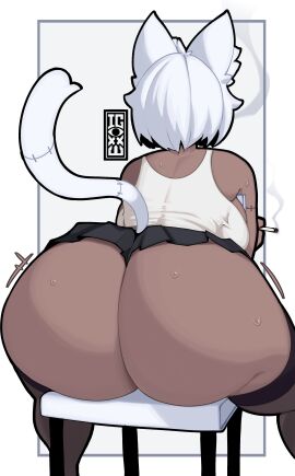 1girls 2020s 2024 2d 2d_(artwork) ass big_ass big_breasts big_butt big_thighs bottomless breasts cat_ears cat_girl chair cigarette cleavage dark-skinned_female dark_skin female female_focus female_only hi_res highres hips huge_ass igxxiii large_ass large_breasts large_butt large_thighs original original_character round_ass sitting skirt smoking solo solo_female solo_focus stinky_cat_(igxxiii) sweat thick_thighs thighhighs thighs white_background wide_hips