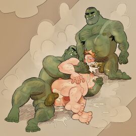 anal anal_sex ass balls beard blowjob blush body_hair boner bunbunny_(artist) cum cum_in_ass cum_in_mouth cum_inside dwarf dwarf_male erection facial_hair female gay group_sex light-skinned_female light_skin male male/male male_only musk nude oral orc orc_male orc_on_human orgasm penis sex smallsrabbit