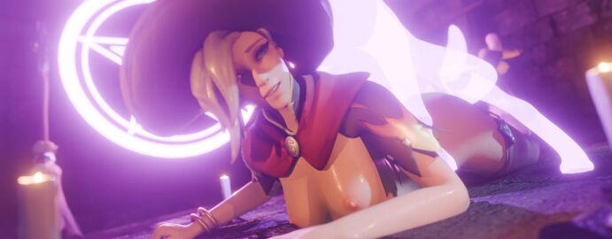 1dog 1girls 3d 3d_animation animated blonde_hair blueberg breasts canine halloween hat looking_at_viewer lying mercy overwatch tagme thigh_boots video witch_costume witch_hat zoophilia