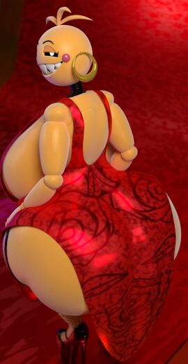 1girls 2024 3d_(artwork) anthro avian beakless big_breasts bird breasts chicken clothing cyanu_(modeler) digital_media_(artwork) doublestuffnsfw dress ear_piercing ear_ring female fishnet_clothing fishnet_legwear fishnet_stockings five_nights_at_freddy's five_nights_at_freddy's_2 footwear galliform gallus_(genus) heels hi_res high_heels legwear looking_at_viewer looking_back machine phasianid piercing red_clothing red_dress ring_piercing robot robot_girl scottgames sharp_teeth shoes smile solo solo_female teeth thick_thighs toy_chica_(cyanu) toy_chica_(fnaf) yellow_body yellow_skin