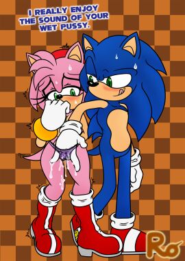 absurd_res amy_rose blush dripping_pussy eulipotyphlan female fingering fingering_partner hand_in_another's_panties hedgehog hi_res leaking_pussy male mammal pussy pussy_juice raianonzika sega sonic_(series) sonic_the_hedgehog sonic_the_hedgehog_(series) sweatdrop trembling wet_panties