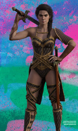 1girls 3d assassin's_creed_(series) assassin's_creed_odyssey breasts brown_hair daz_studio female female_only female_protagonist kassandra_(assassin's_creed) leotard solo solo_female stjude90 sword weapon