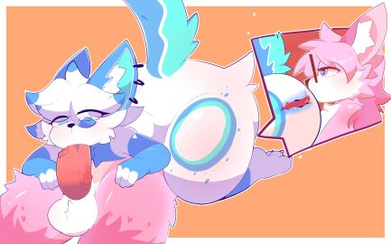 absurd_res anal anthro anus ass balls big_ass big_butt blue_body blue_fur bluecarrotdick blush bodily_fluids canid canine canis digital_media_(artwork) domestic_dog duo erection felid feline felis fellatio femboy fox fur genitals hair hands_on_legs hands_on_thighs heart_(marking) heart_eyes heart_marking) heart_symbol hi_res humanoid humanoid_genitalia humanoid_penis hybrid licking long_hair lyla_(pawfrotting) male male/male male_penetrating mammal markings nude oral oral_penetration penetration penile penis piercing pink_body pink_fur rimming sex simple_background tail tail_markings tongue tongue_out vein veiny_penis white_body white_fur