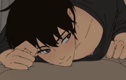 animated bent_over blush closeup clothed_male gimmeyourmoni implied_sex kim_dokja male male_only modern_au nipple_slip nipples omniscient_reader's_viewpoint sweat