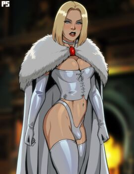 1futa absurd_res armwear blonde_hair blue_eyes blurry_background blush bulge cape corset emma_frost fur_coat futa_only futanari intersex legwear looking_at_viewer marvel marvel_comics medium_hair narrowed_eyes penis penis_bulge pumpkinsinclair red_lipstick solo thong white_armwear white_clothing white_gloves white_legwear white_queen x-men