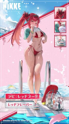 2girls ahoge animated audible_speech bag bare_legs beach_umbrella bikini bikini_tug black_choker blonde_hair blue_sandals blue_sky blush bouncing_breasts bracelet breasts chair character_doll choker cleavage clothes_lift clothes_pull commentary copyright_name curvy doll dolphin dot_nose elegg_(nikke) english_commentary feet female full_body goddess_of_victory:_nikke green_hairband green_sleeves groin hair_ornament hairband handbag highres japanese_audio jewelry large_breasts legs lifting_own_clothes long_hair looking_at_viewer lounge_chair multiple_bracelets multiple_girls naughty_face navel official_alternate_costume official_alternate_hairstyle official_art partially_submerged ponytail pool pool_ladder poolside presenting_breasts raglan_sleeves railing rapi_(nikke) rapi_(red_hood)_(nikke) rapi_(red_hood)_(red_flavor)_(nikke) red_eyes red_hair sandals see-through_bag see-through_clothes see-through_shirt shiny_clothes shiny_skin shirt shirt_lift shirt_tug short_sleeves sideboob sky smile solo_focus sound standing stomach string_bikini sunglasses swimsuit t-shirt tagme teasing thighs tile_floor tiles toenails toes umbrella underboob video water watermark wet wet_bikini wet_clothes wet_floor wet_shirt wet_swimsuit white-framed_eyewear white_shirt