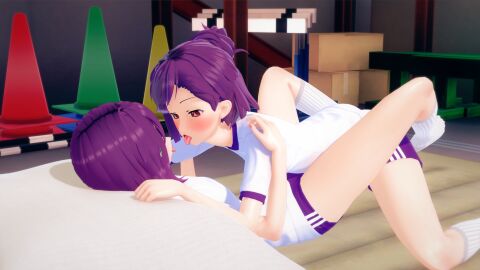 2girls 3d acro_trip arm_support breasts crossover date_chizuko demon-lord_(artist) female female/female female_only haraga_kurumi image kimi_no_koto_ga_dai_dai_dai_dai_daisuki_na_100-nin_no_kanojo koikatsu lesbian_couple lesbian_domination lesbian_focus