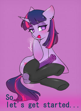 animal_genitalia animal_penis anna-morality balls bodily_fluids clothing ear_piercing ear_ring english_text equid equine equine_genitalia equine_penis female feral friendship_is_magic genitals hasbro horn intersex legwear mammal my_little_pony mythological_creature mythological_equine mythology penis piercing ring_piercing solo stockings sweat sweatdrop text tongue tongue_out twilight_sparkle_(mlp) unicorn