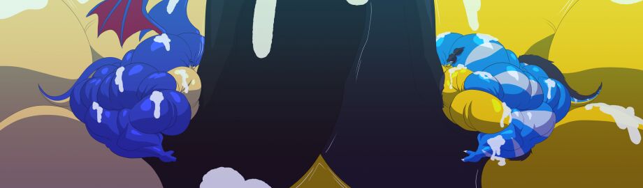 absurd_res anthro balls big_balls big_muscles big_penis bodily_fluids cum dragon duo genital_fluids genitals hi_res huge_balls huge_cock huge_muscles hyper hyper_balls hyper_genitalia hyper_muscles hyper_penis immobile levionb123 male muscular muscular_male mythological_creature mythological_scalie mythology penis scalie very_tiny_head